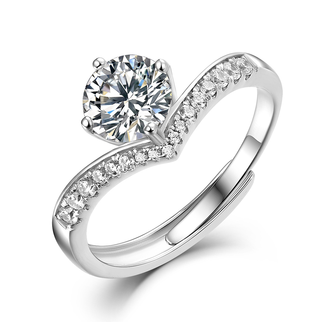 14K 1 Carat 6.5mm EF Color VVS Moissanite Diamond Alternative Wedding Engagement Ring White Gold Plated 925 Sterling Silver for Women Jewelry