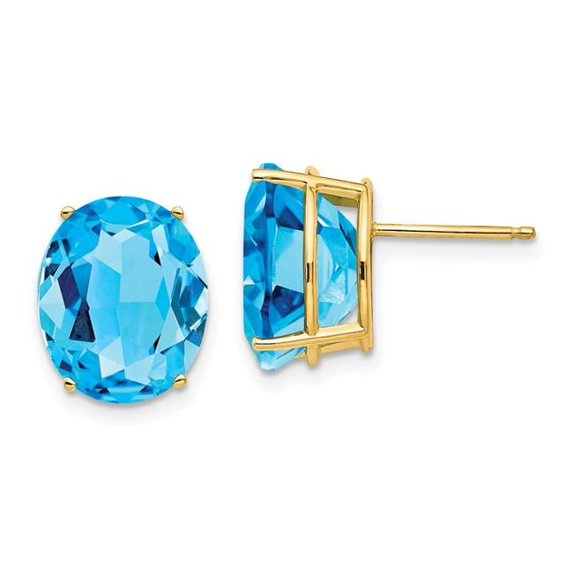 14K 12 x 10 mm Oval Blue Topaz Earrings