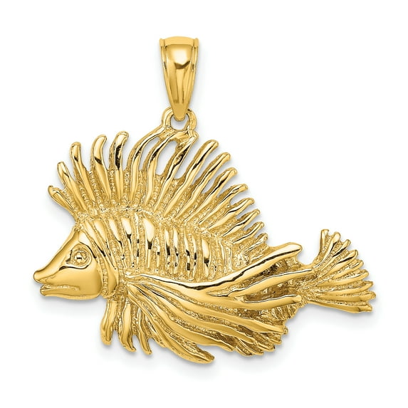 14K 2-D Polished and Textured Lion Fish Charm K7867
