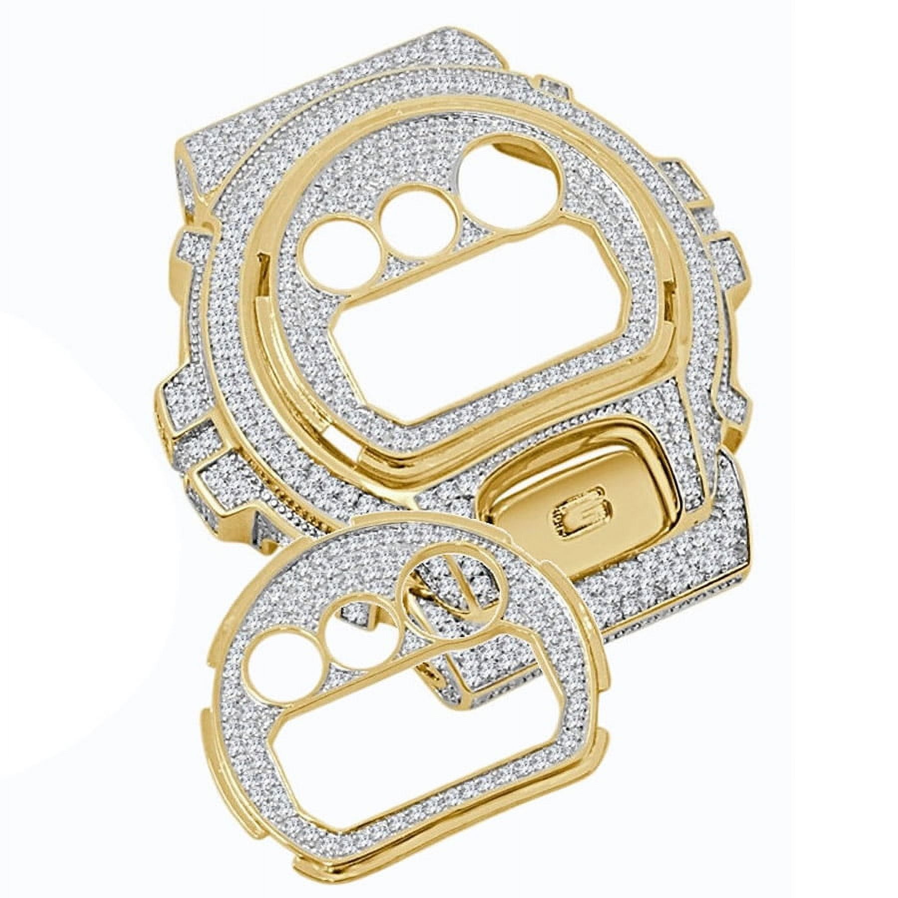 14K 2 Tone Gold Finish Face Plate Bezel G Button 3 Piece Combo Set G Shock DW6900 4.50 Cwt. Simulated Diamond Watch Custom Insert Cover Case Walmart