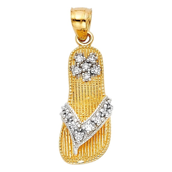 14K 2T CZ Sandal Pendant