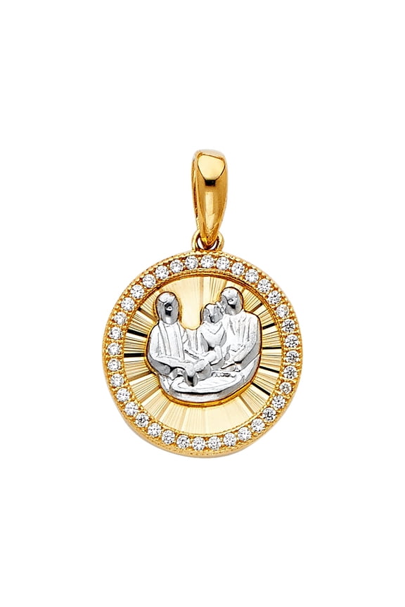14K 2T Cubic Zirconia Religious Baptism Pendant | Two Tone Gold Charm Pendant for Necklace Chain | Gift for Men Women | 16 x 16 MM | 2.3 grams