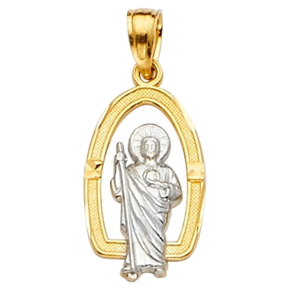 14K 2T Gold San Judas Pendant | Two Tone Gold Charm Pendant for Necklace Chain | Gift for Men Women | 22 x 10 MM | 1.1 grams