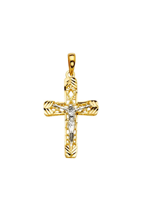 14K 2Tone Crucifix Cross Pendant