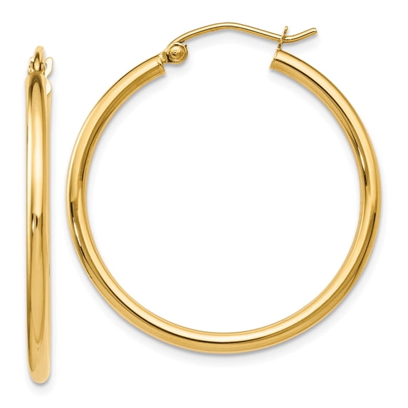 14K 2x30mm Polished Hoop Earrings 14k Yellow Gold Earrings