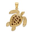 thumbnail image 1 of 14k Yellow Gold Solid Casted Polished Finish 3D Brown Enamel Textured Sea Turtle Charm Pendant, 1 of 4