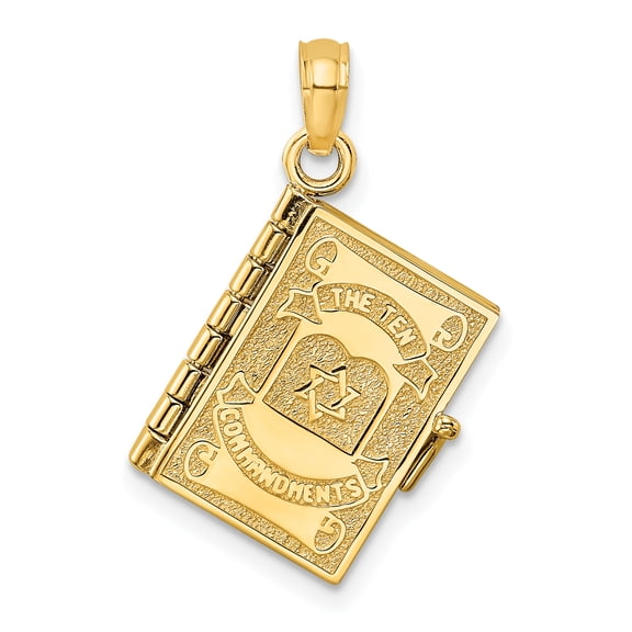 14K 3-D THE TEN COMMANDMENTS in Hebrew Book with Moveable Pages Pendant K8595
