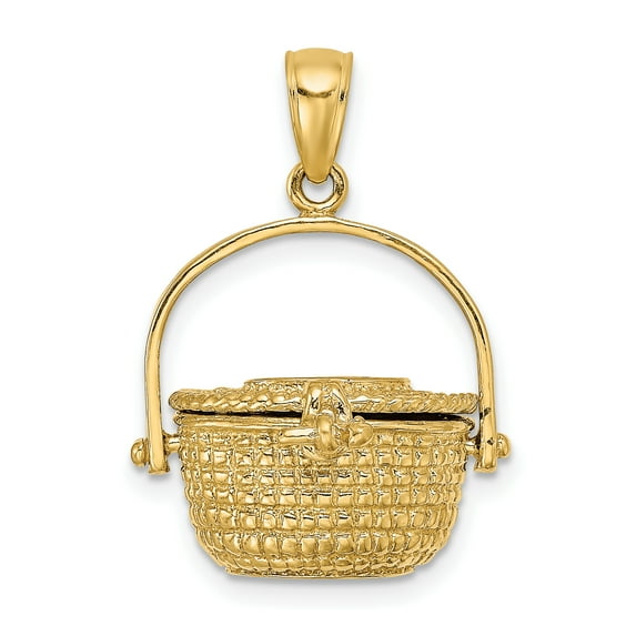 14K 3-D Nantucket Basket with Moveable Lid and Handle Charm K7801