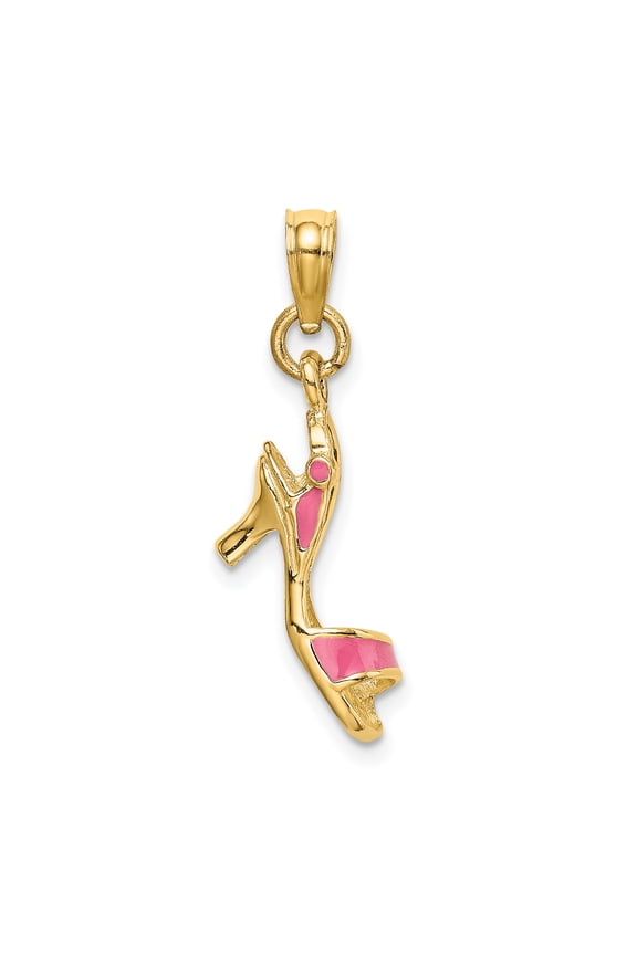 14K 3-D Pink Enamel Open Toe High Heel Charm K6953