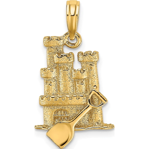 14K 3-D Sand Castle w Shovel Charm Yellow Gold Material Alluring Opulent Luxe A classic choice for celebrating love and achievement