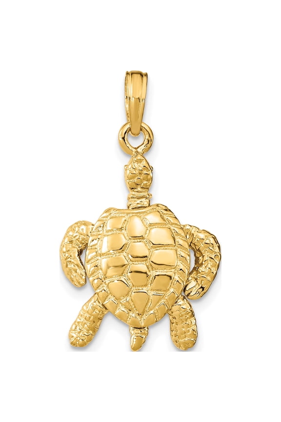14K 3-D Sea Turtle with Moveable Head and Legs Charm Yellow Gold Material Chic Elegant Opulent Designed for those who cherish timeless beauty