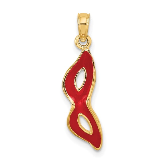14K 3-D and Beveled with Red Enamel Masquerade Mask Pendant K6724