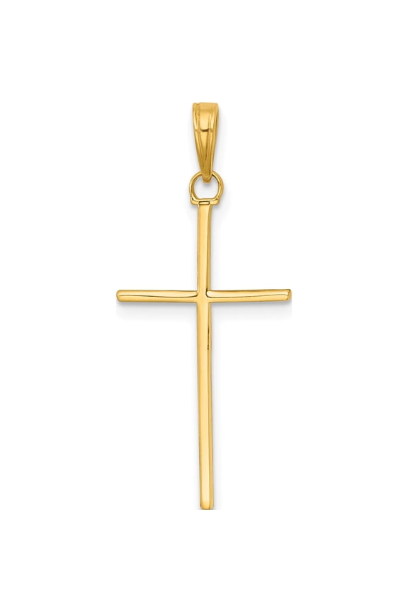 14K Yellow Gold 3-D and Polished Stick Cross Pendant