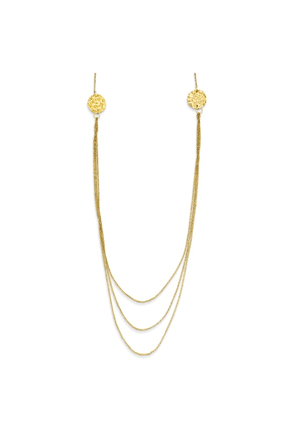 14K 3 Layer Ropa Chain Texture Side Circles with 2in Ext Necklace