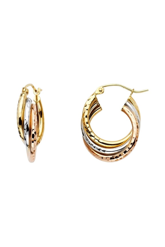 14K 3C 5mm Crossover Hoop Earrings