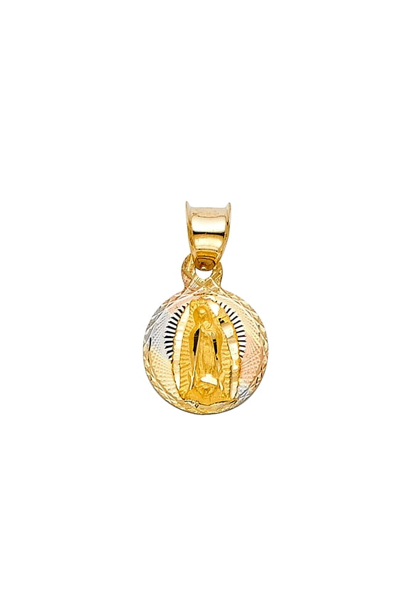 14K 3C Diamond Cut Guadlupe Stamp Religious Pendant  | Tri Color Gold Religious Charm Pendant for Necklace Chain | Gift for Men Women | 13 x 10 MM | 0.9 grams