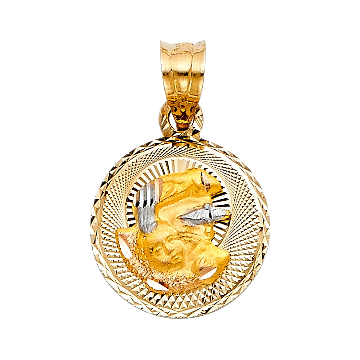 14K 3C Diamond Cut Stamp Baptism Religious Pendant Religious Charm Pendant for Necklace Chain | Gift for Men Women | 15 x 12 MM | 1.1 grams