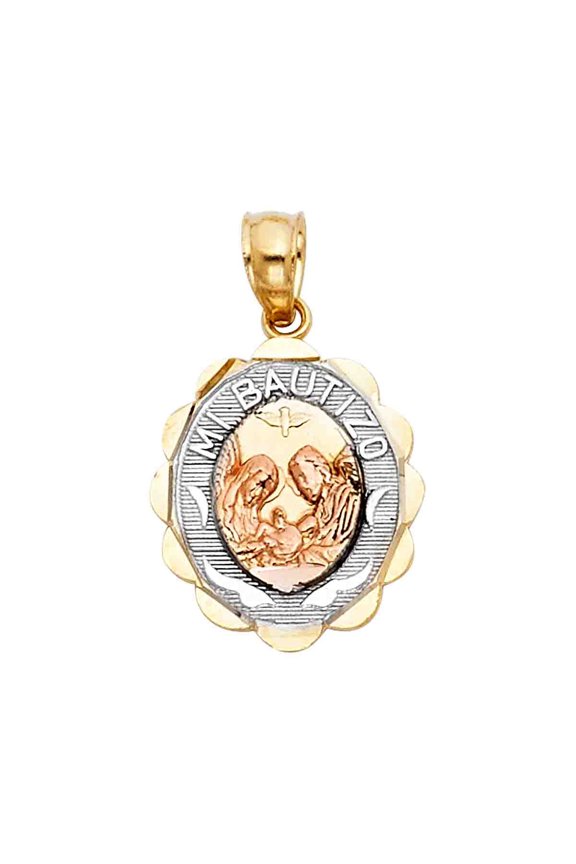 14K 3C Gold Baptism Religious Pendant | Tri Color Gold Religious Charm Pendant for Necklace Chain | Gift for Men Women | 12 x 13 MM | 1.3 grams