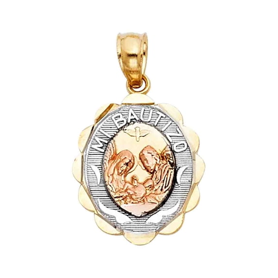14K 3C Gold Baptism Religious Pendant | Tri Color Gold Religious Charm Pendant for Necklace Chain | Gift for Men Women | 12 x 13 MM | 1.3 grams
