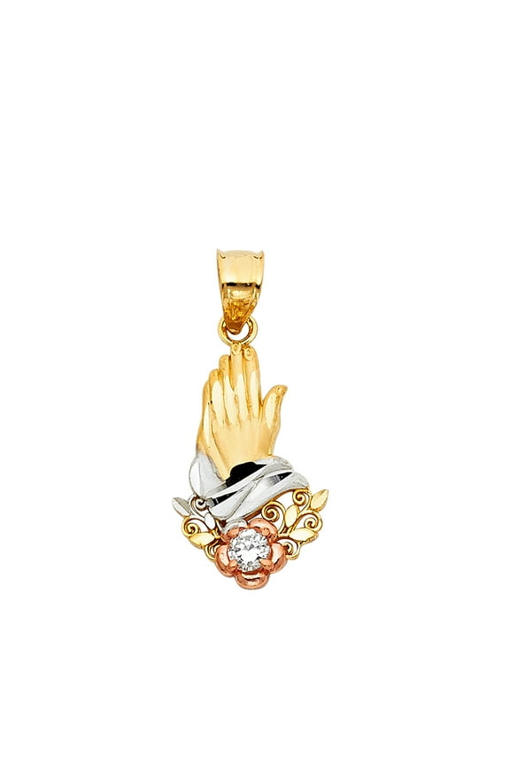 14K 3C Praying hands Religious Pendant | Tri Color Gold Charm Pendant for Necklace Chain | Gift for Men Women |23 x 13 MM | 1.6 grams
