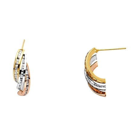 14K 3C RD CZ Channel 3 Line Post Earrings