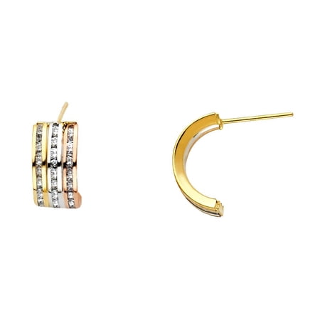 14K 3C RD CZ Channel 3 Line Post Earrings