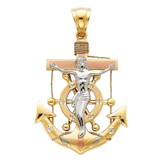 14K 3C Religious Crucifix Anchor Pendant