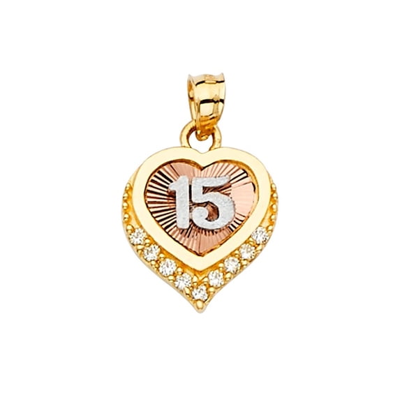 14K 3Color CZ 15 Years Pendant