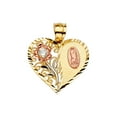 thumbnail image 1 of 14K 3Color Heart Pendant w/Flower Guadalupe, 1 of 1