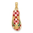 thumbnail image 1 of 14K Yellow Gold 3-Dimensional Polished Texture Red Checkered Enamel Finish with Sea Shell Flip-Flop Design Sandle Charm Pendant, 1 of 4