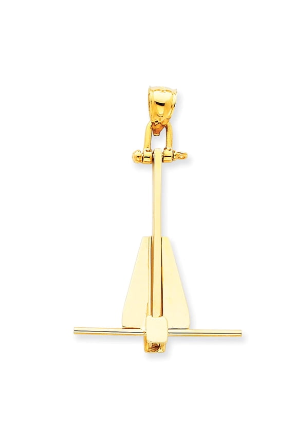 14k Yellow Gold Solid Polished Moveable Danforth Nautical Ship Mariner Anchor Pendant Necklace 43x27mm Wide Pendant for