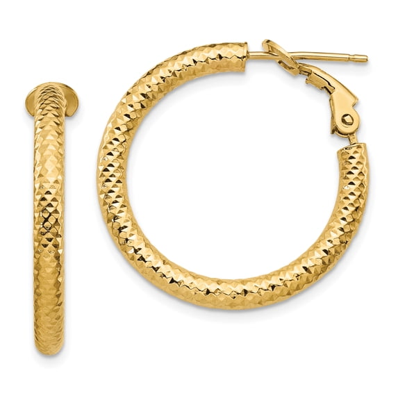 14K 3x20 D/C Round Omega Back Hoop Earrings