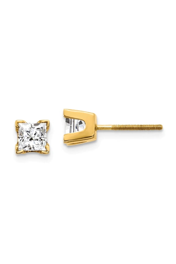 14K 4mm Princess-cut Stud Earring Mountings