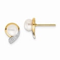 thumbnail image 1 of 14K 5-6mm White Button FW Cultured Pearl .01ct Diamond Post Earrings, 1 of 3