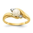 thumbnail image 1 of 14K 5-6mm White Button Freshwater Cultured Pearl .04tw Diamond Ring, 1 of 5