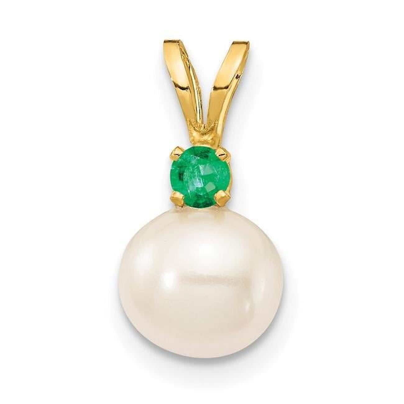 COUTURE JEWELERS 14K 6-7mm White Round Freshwater Cultured Pearl Emerald Pendants