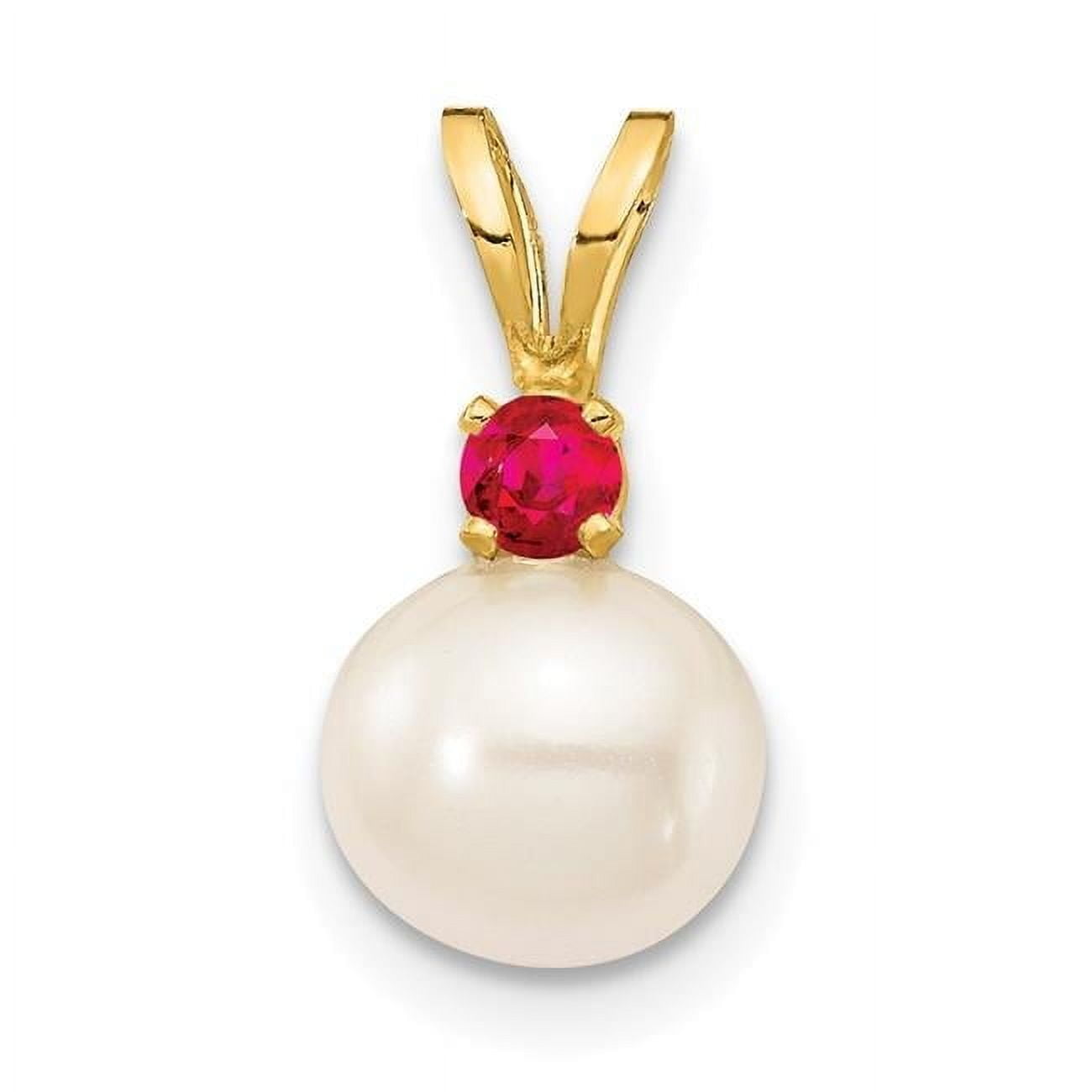 COUTURE JEWELERS 14k 7-7.5mm White Round Freshwater Cultured Pearl and .09RU Ruby Pendant XF741/R