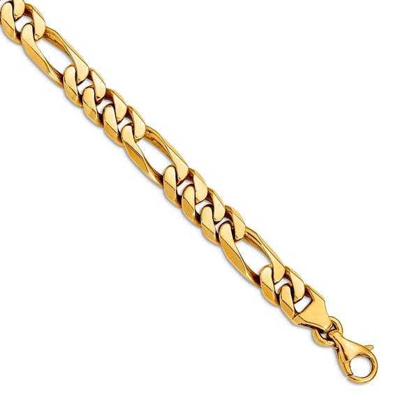 14k Yellow Gold 8mm Hand Polished Figaro Link Chain Bracelet 9 Inch - Jewelry Gift for Mom
