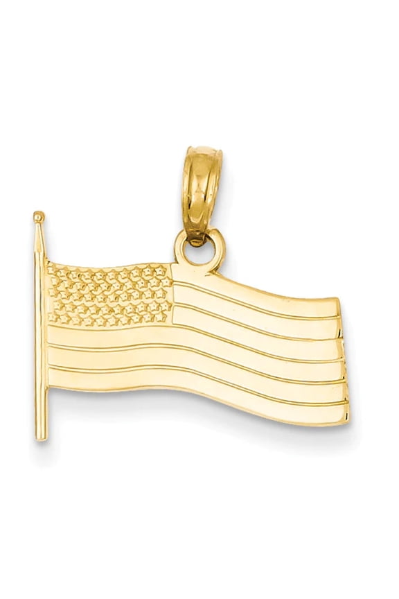 14K Yellow Gold Polished Finish U.S.A American Flag Design Charm Pendant