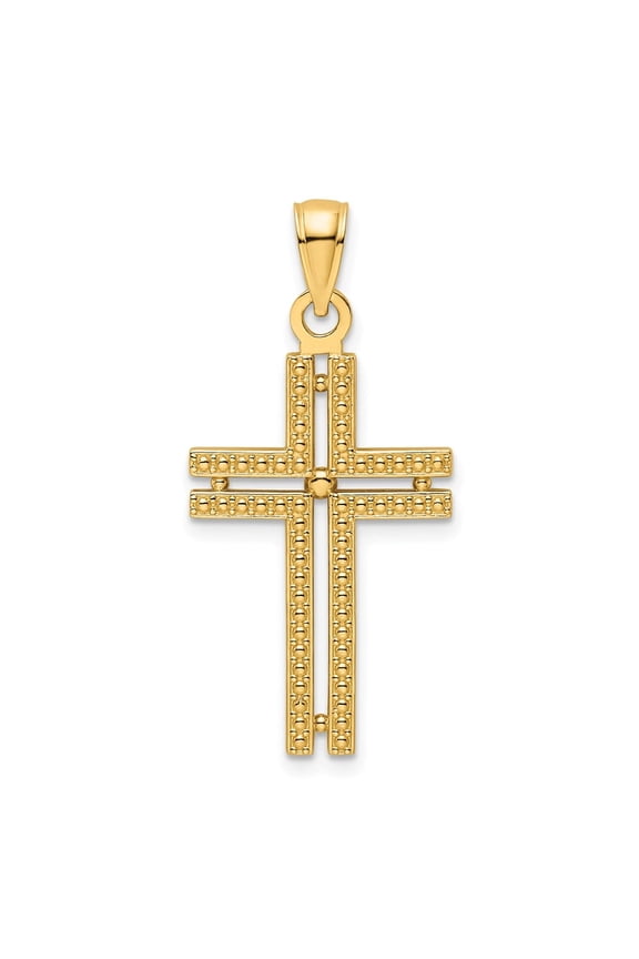 14K Beaded Cross Pendant