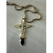 BINTU 14K Beveled Edge Gold Cross Pendant Necklace for Men, Gold plated Necklace for Women. 3MM Rope Chain Fashion Jewelry Pendant