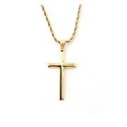 BINTU 14K Beveled Edge Gold Cross Pendant Necklace for Men, Women. 3MM Rope Chain Fashion Jewelry Pendant