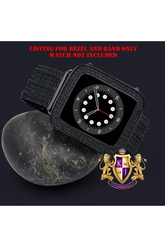 14K Black Gold Finish Micro Pave Simulated Diamond 12 Cwt. Apple Watch Bezel 44 mm Fit Series # 4,5,6 Custom Cover Case + Matching Band