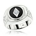 thumbnail image 1 of 14K Black Real Onyx And Natural 0.1 Ctw Diamond Mens Dainty Ring 14K (White Gold Size 9), 1 of 3