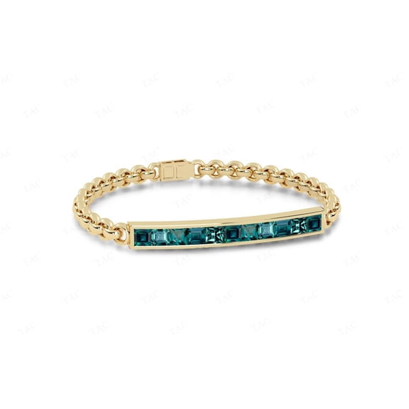 14K Blue Teal Sapphire Channel Set Bracelet 925 Silver Gold Women Handmade Bracelet Wedding Anniversary Birthday Gift