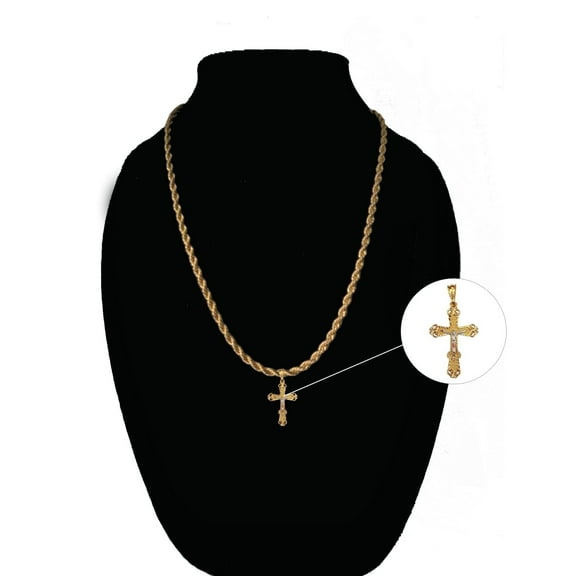 14K Bonded Gold Abstract Necklace for Women, Best Unisex Christmas Gift for Women, Men, Her, Boyfriend, Girlfriend – 14K Rope Chain with Jesus Cross Pendant, Best jewelry Gifts