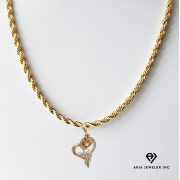 14K Bonded Gold Chain with Charm Pendant, Best Unisex Christmas Gift for Women, Men, Girlfriend, Boyfriend, Her, Bestfriend, 14K Bonded Gold Necklace with Gift Box/Bag by Aria Jeweler