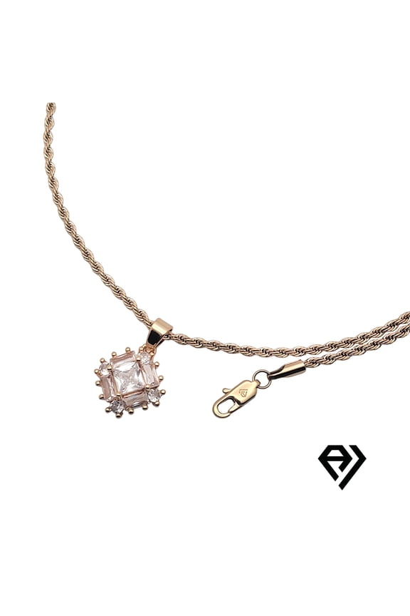 14K Bonded Gold Chain with Rhombus Pendent, Unisex Christmas Gift for Women, Men, Boyfriend, Girlfriend Mother, Father, Her, Him 2mm Gold Necklace, Long Life by Artisan Jeweler