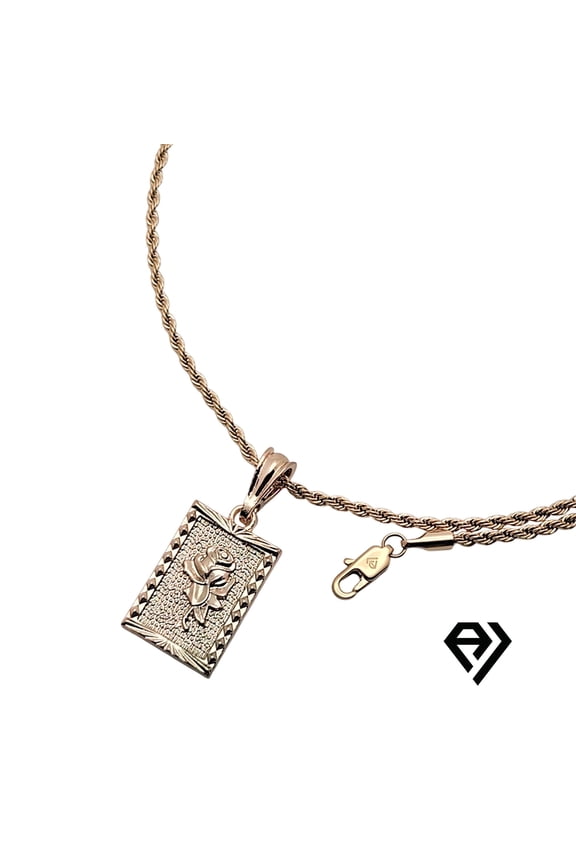 14K Bonded Gold Chain with Square Rose Pendent, Unisex Christmas Gift for Women, Men, Boyfriend, Girlfriend Mother, Father, Her, Him 2mm Gold Necklace, Long Life by Artisan Jeweler