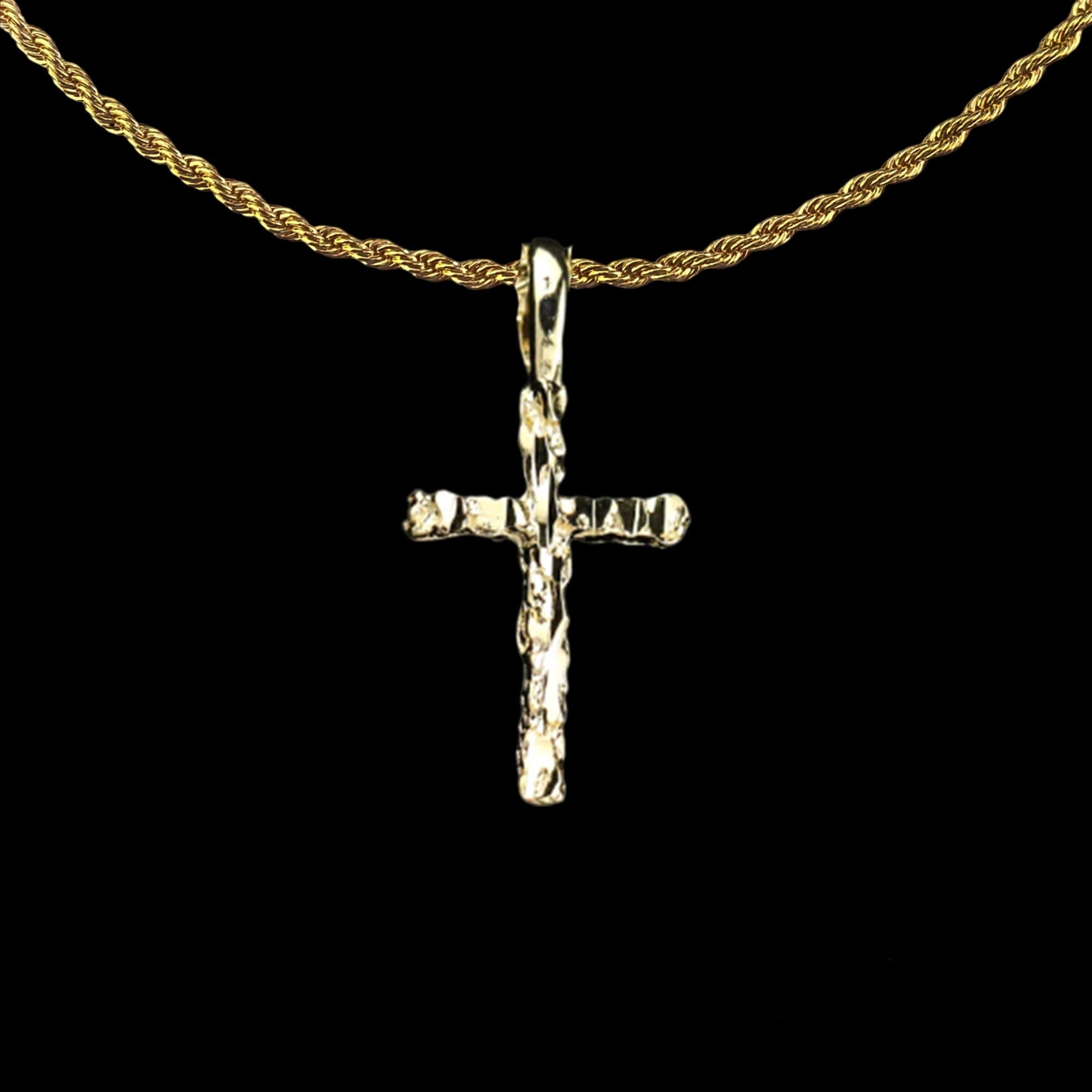 14K Bonded Gold Cross Necklace for Women, Best Unisex Christmas Gift for Women, Men, Her, Boyfriend, Girlfriend – 14K Rope Chain with Nugget Cross Pendant, Best jewelry Gifts